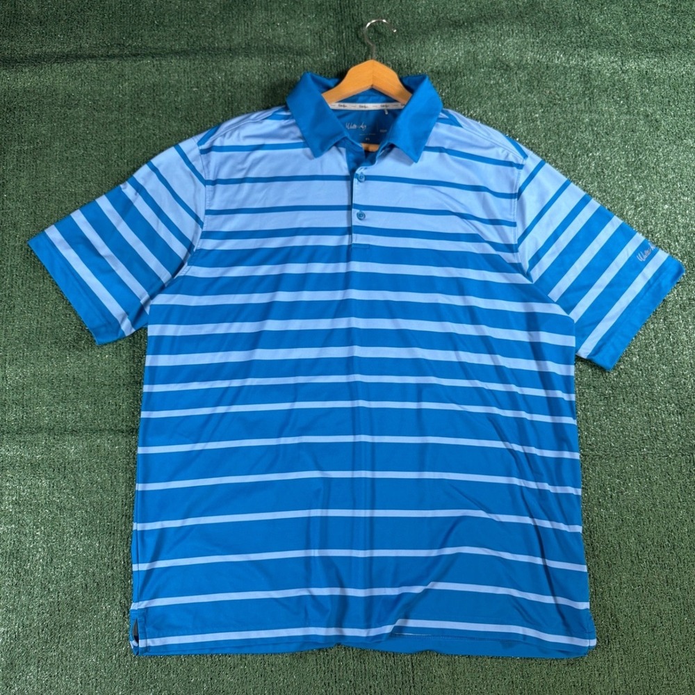 Walter Hagen Polo Shirt Mens‎ XL Blue Good Striped Performance Golf Tee